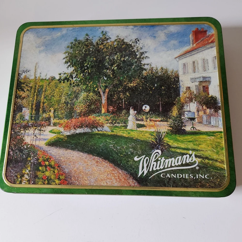 Vintage Whitman's Sampler Tin with Pissaro Graphics and Hinged Lid